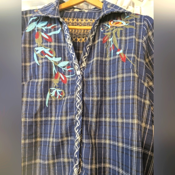 Adore Embroidered Navy‎ Shirt/Dress Cotton Long Sleeves Women's Medium - Picture 2 of 12